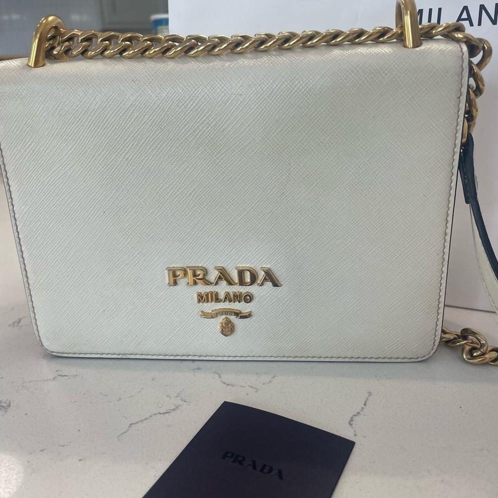 Prada Cream Crossbody Bag with Gold Accents